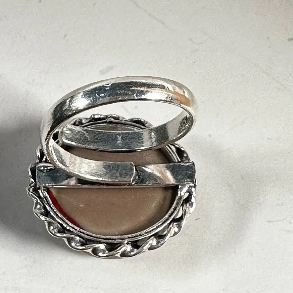 Mookaite natural gemstone silver plated ring adjustable fits all sizes handmade - Picture 3 of 3